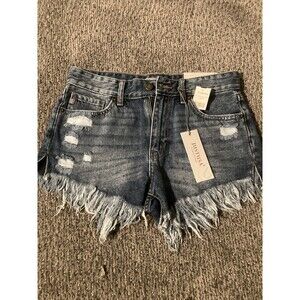 Just USA Jean Denim High Rise Destroyed Shorts New! Size Small Style JH902
